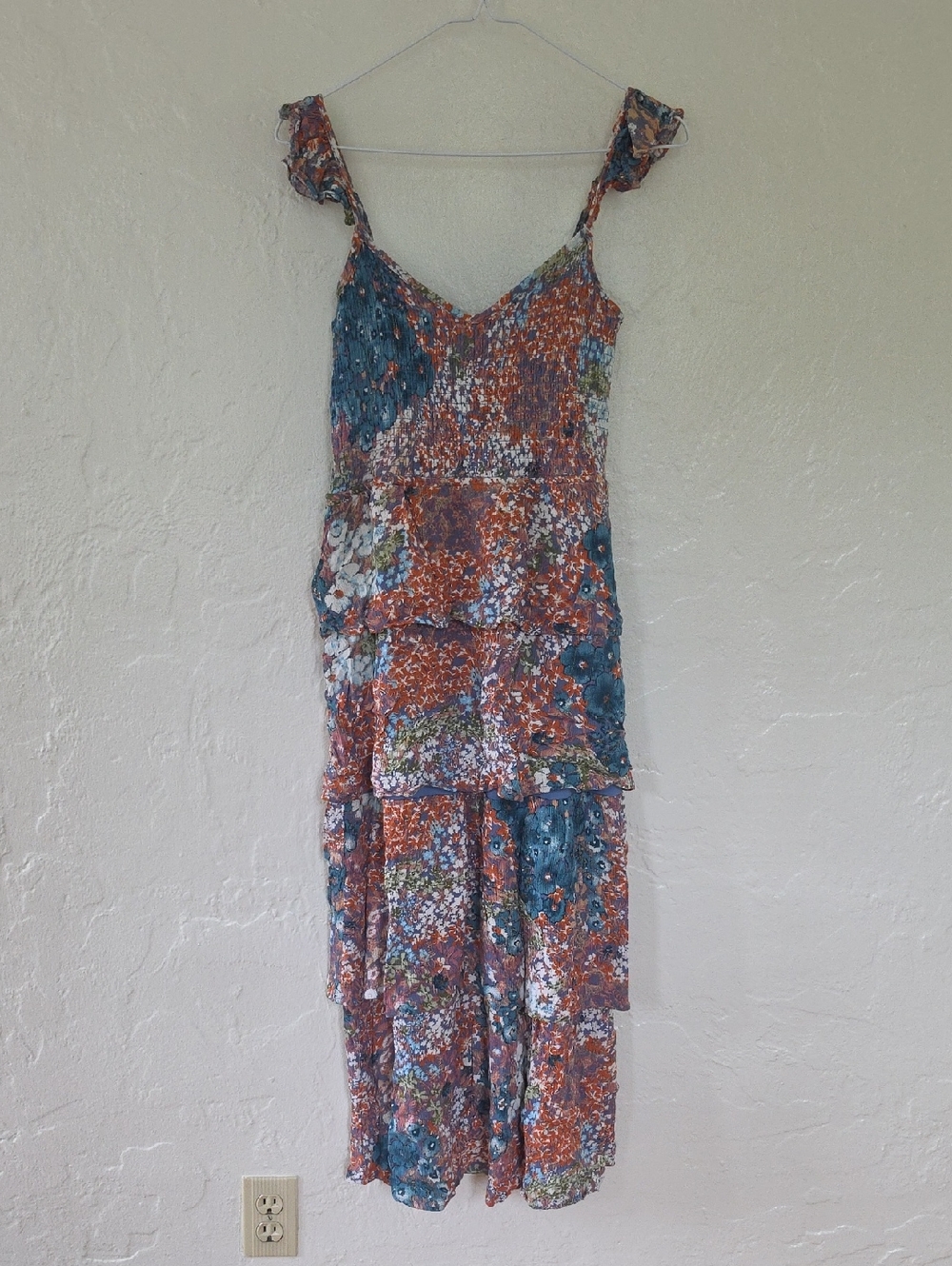 Willow Floral Tiered Maxi Dress in Rust and Teal